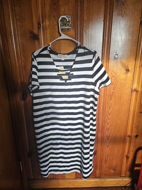 Michael Kors Black and White Striped Short Sleeve Dress